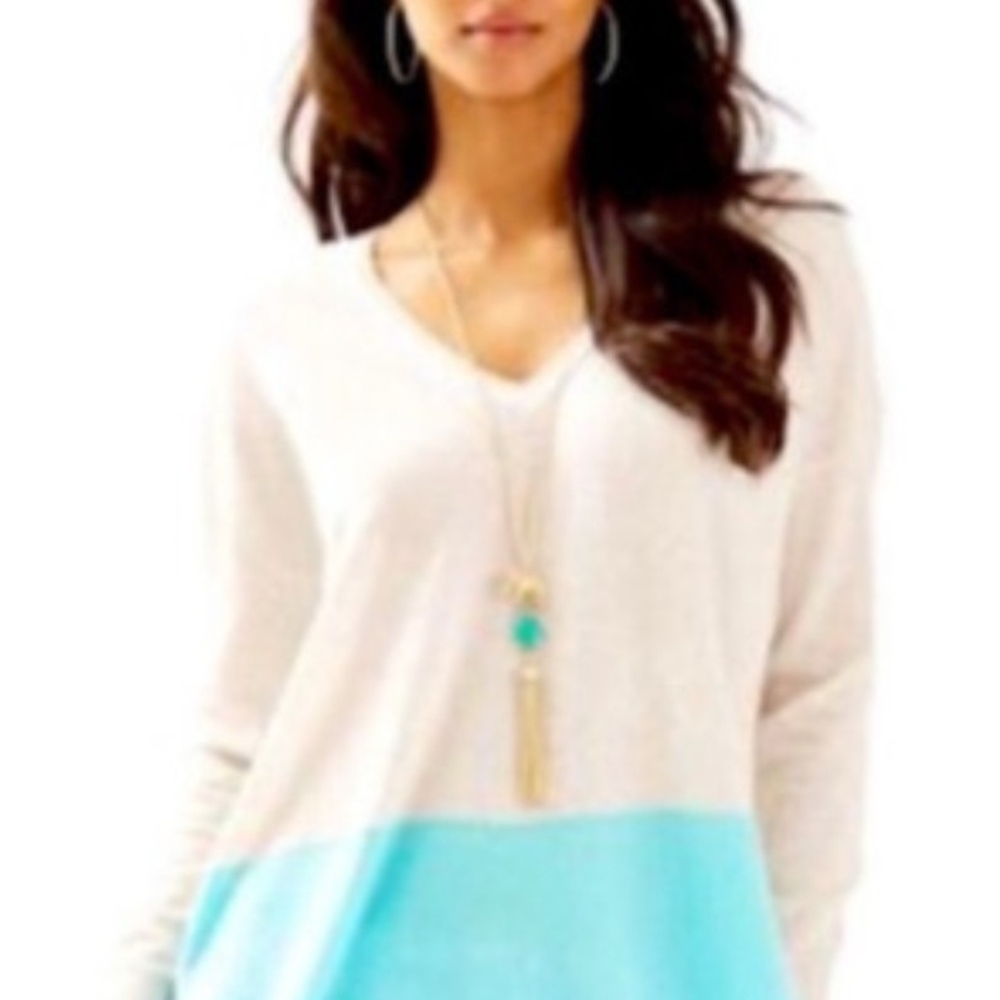 Lilly Pulitzer Cream and Aqua Colorblock V-Neck Tunic